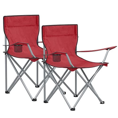 Set 2 scaune camping, 84 x 52 x 81 cm, metal / textil, rosu, Songmics