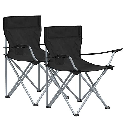 Set 2 scaune camping, metal / textil, negru, Songmics