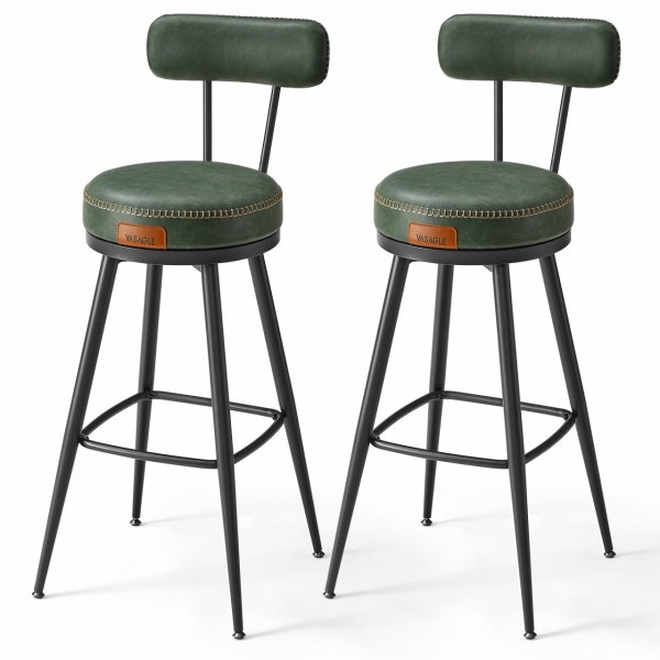 Set 2 scaune de bar rotative, Ø 57 x h101 cm, metal / piele ecologica, verde / negru, Vasagle