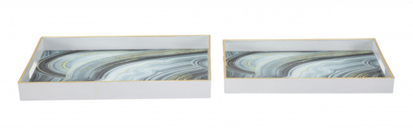 Set 2 suporturi decorative pentru obiecte, sticla / plastic, 40x30x4 cm / 35x25x3,5 cm, Coppia Mauro Ferreti