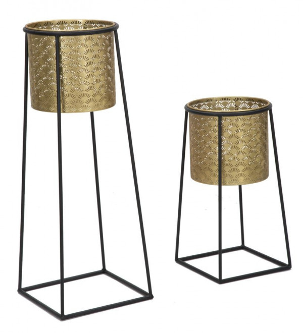 Set 2 suporturi pentru ghivece aurii/negre din metal, ∅ 26 - ∅ 23 cm, Cup Mauro Ferretti