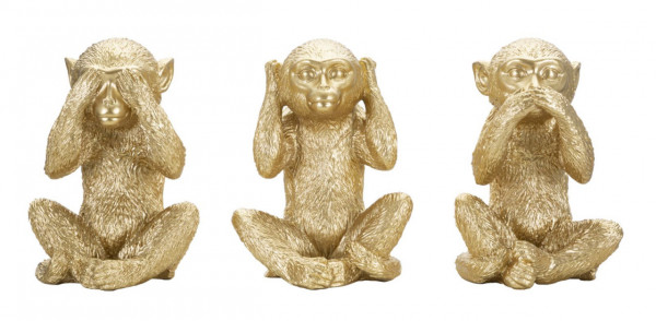 Set 3 statuete aurii din polirasina, 13 x 14 x 19,5 cm, Monkey Mauro Ferreti