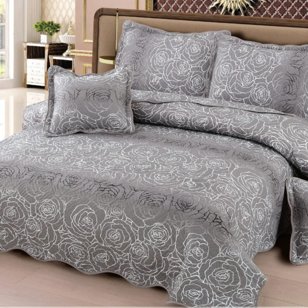 Set Cuvertura de Pat si 4 Fete de Perne, Pat 2 Persoane, 100% Bumbac, Gri, E-S254