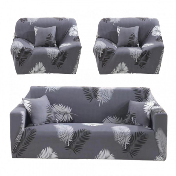 Set Huse Elastice, Canapea 3 locuri + 2 Fotolii, cu Brate, Spandex, Gri Deschis, HES-75