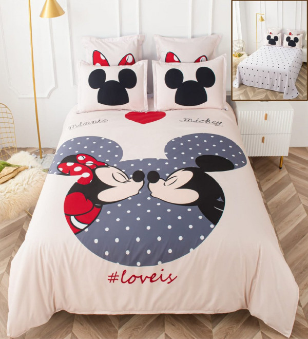 Set Lenjerie de Pat, Bumbac Tip Finet, 6 Piese, Pat 2 Persoane, Crem, Loveis, FNP-59