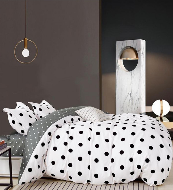 Set Lenjerie de Pat Finet, 4 Piese, Pat 1 Persoana, Black and White Dots, FJ1-70