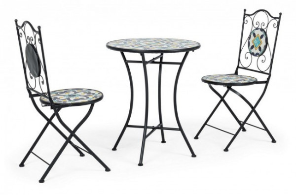 Set masa si scaune pliabile pentru gradina 3 piese multicolor din metal si ceramica, Positano Bizzotto