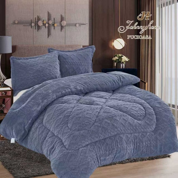 Set pilotă Cocolino cu 2 fețe de pernă – 200x230 cm, albastru cu model geometric în relief