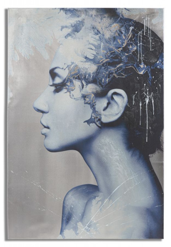 Tablou decorativ albastru din lemn de brad si panza, 80 x 3,8 x 120 cm, Face Mauro Ferreti