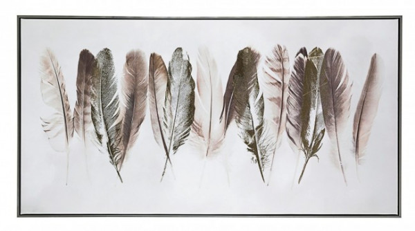 Tablou decorativ in ulei maro/auriu din lemn de Pin si panza, 122,5x4,5x62,5 cm, Crown Leafs Bizzotto