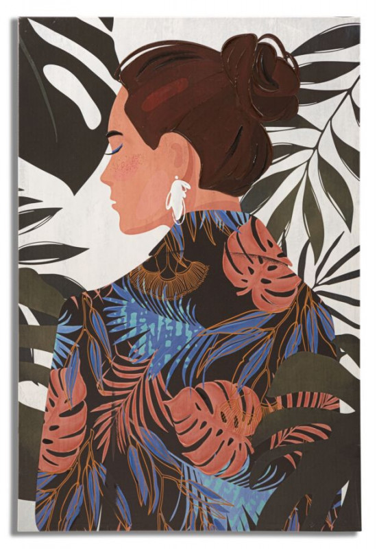 Tablou decorativ multicolor din lemn de Pin si panza, 80x2,8x120 cm, Lady Jungle Mauro Ferretti