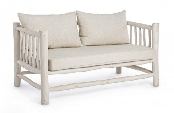 Canapea cu 2 locuri finisaj alb din lemn de Teak, 140 cm, Sahel Bizzotto