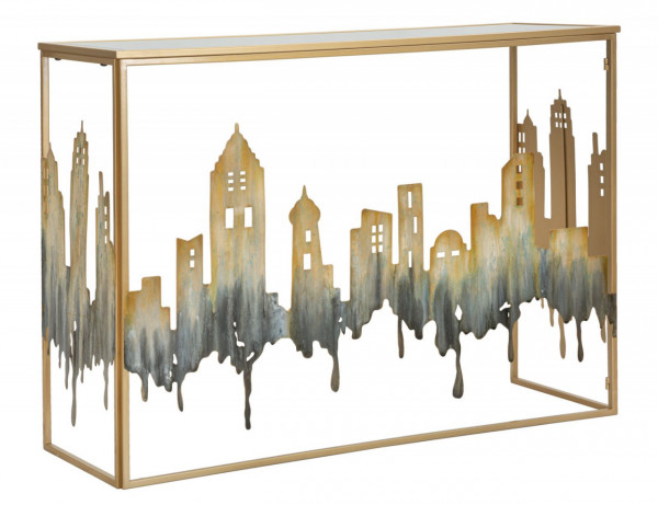 Consola multicolora din metal si sticla, 110 x 38,5 x 81 cm, City Mauro Ferreti