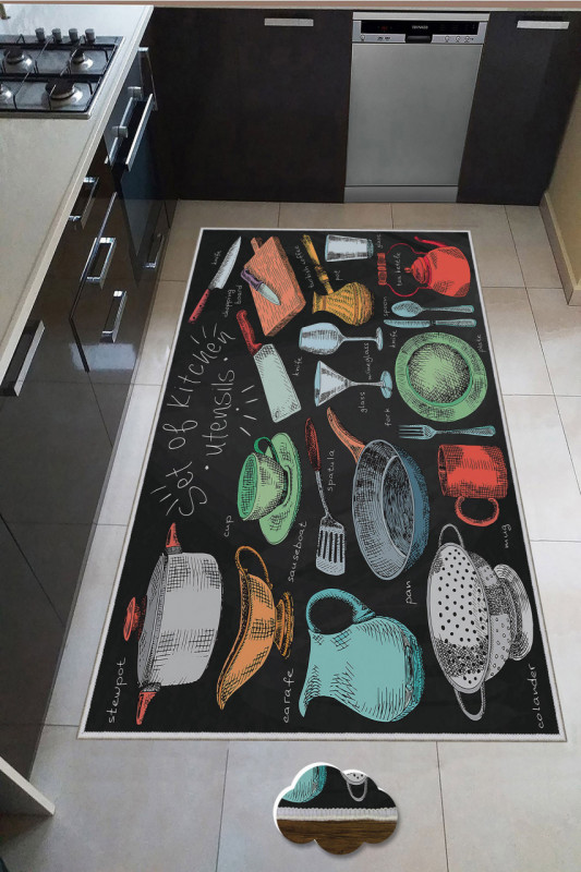 Covor bucatarie, 60x100 cm, poliester, negru