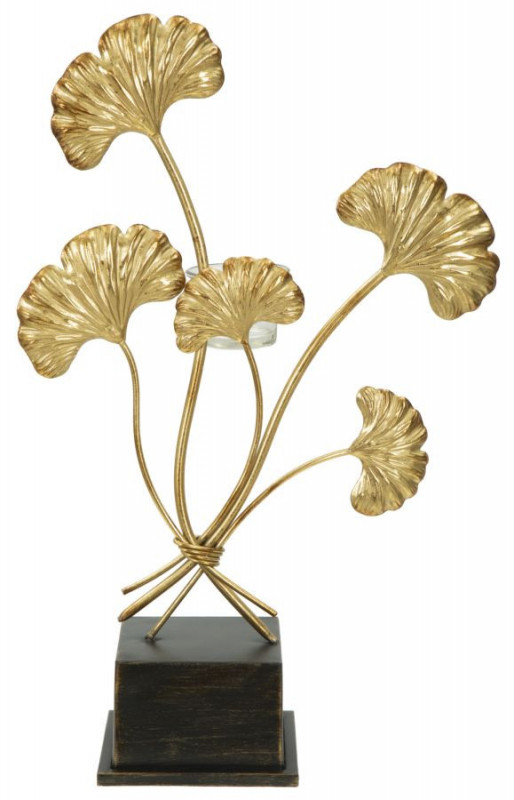 Decoratiune cu suport pentru lumanare aurie din metal, 29x12,5x44 cm, Glam Iris Mauro Ferretti
