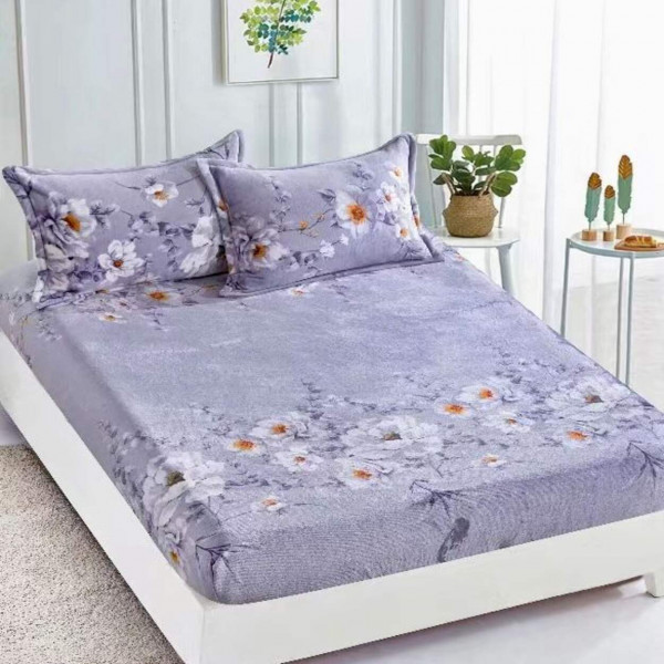 Husa de pat Cocolino cu elastic si 2 fete de perna, pat 2 persoane, lila, HCJ-80 - Img 1