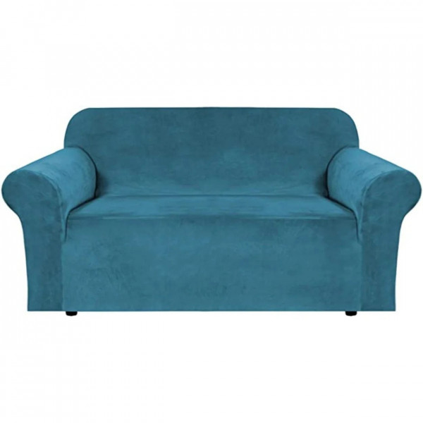Husa elastica din catifea, canapea 2 locuri, cu brate, turquoise, HCCJ2-05