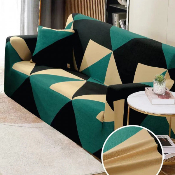 Husa elastica moderna pentru canapea 3 locuri, spandex / poliester, verde / negru, HEJ3-45