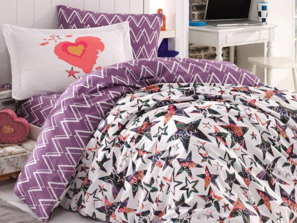 Lenjerie de pat bumbac 100% poplin, pat single, Hobby Home, lila, HB1-06
