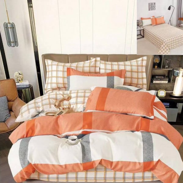 Lenjerie de pat cu 2 fete, tesatura tip finet, pat 2 persoane, 6 piese, portocaliu, R60-507 - Img 1