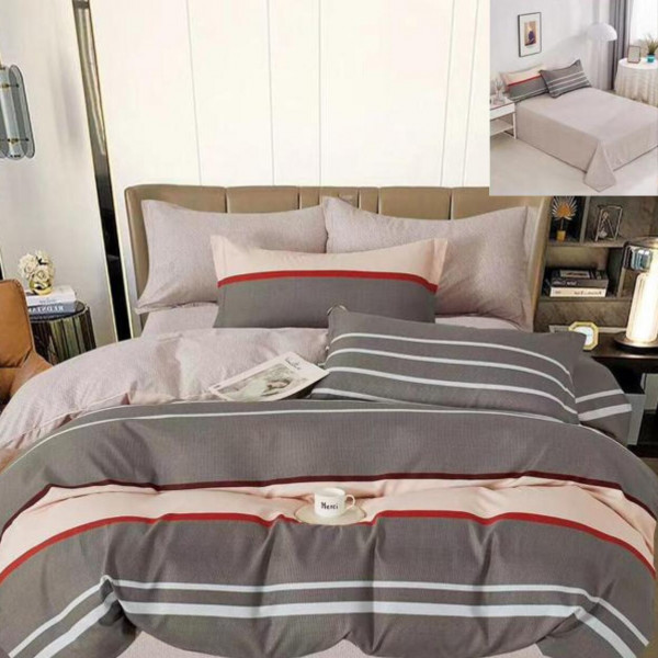 Lenjerie de pat cu 2 fete, tesatura tip finet, pat 2 persoane, 6 piese, gri inchis, R60-517