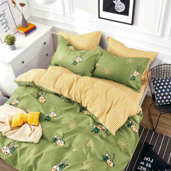 Lenjerie de pat cu elastic, tesatura tip finet, pat 2 persoane, 6 piese, verde, FNJE-136 - Img 1