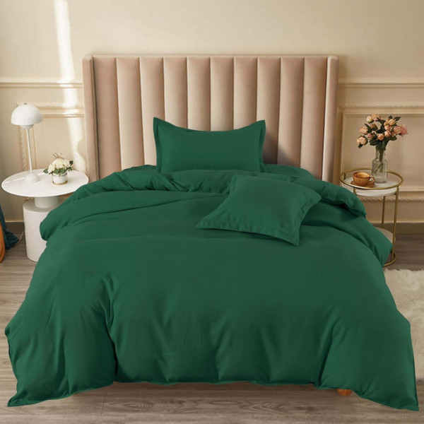 Lenjerie de pat cu elastic, uni, bumbac tip finet, pat 1 persoana, verde inchis, 4 piese, FJ1-76