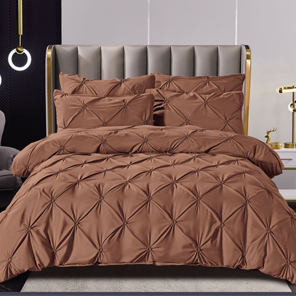 Lenjerie de pat Uni cu pliuri, bumbac tip finet, pat 2 persoane, maro, 6 piese, FNJS-43