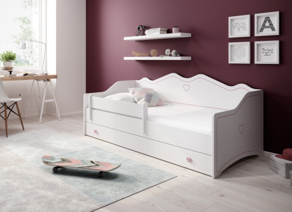 Pat copii cu saltea din spuma si somiera incluse, Emka Pink, ADRK Furniture