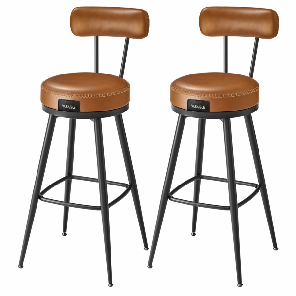 Set 2 scaune de bar rotative, Ø 57 x h101 cm, metal / piele ecologica, caramel / negru, Vasagle