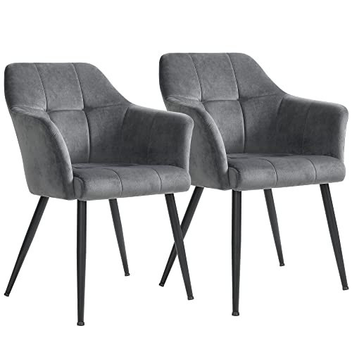 Set 2 scaune dining / bucatarie, 61 x 60 x 86,5 cm, metal / catifea, gri, Songmics - Img 1