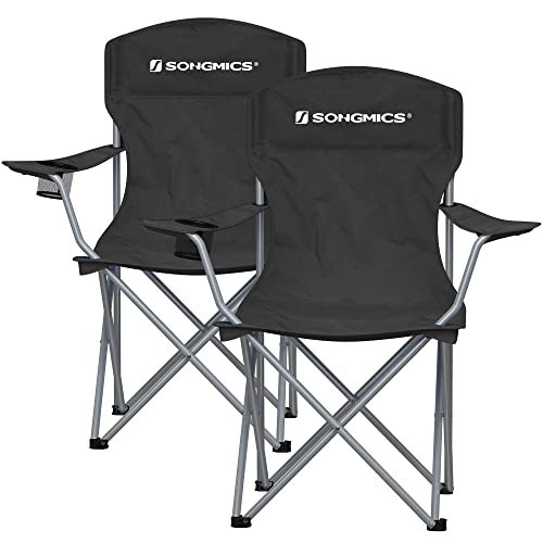 Set 2 scaune pliabile pentru camping, 86 x 54 x 97 cm, metal / textil, negru, Songmics