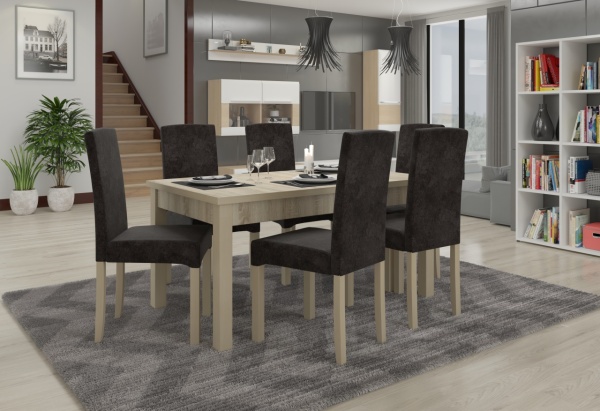 Set de masa extensibila si 6 scaune tapitate, RODOS 56, ADRK Furniture