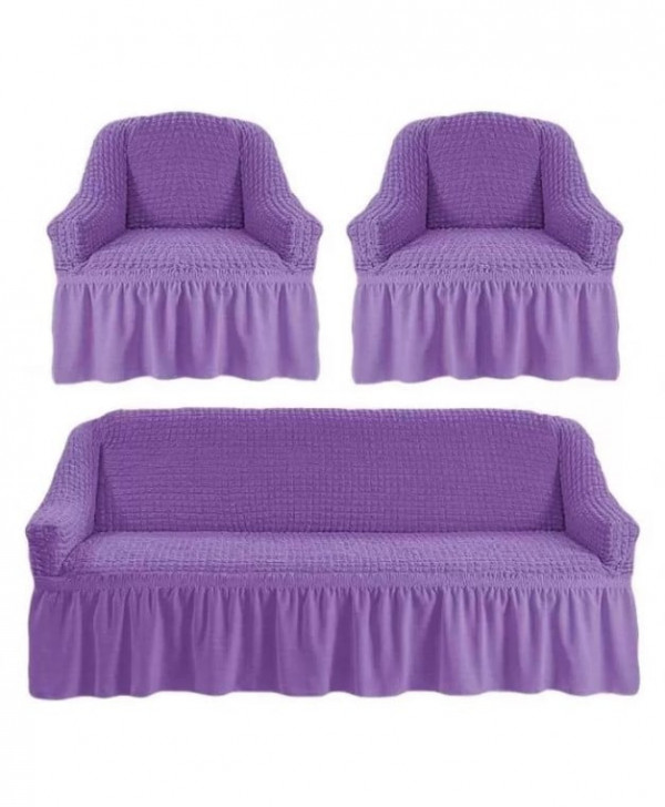 Set Huse Elastice, Canapea 3 Locuri + 2 Fotolii, Creponate, Lila, HC-01-L