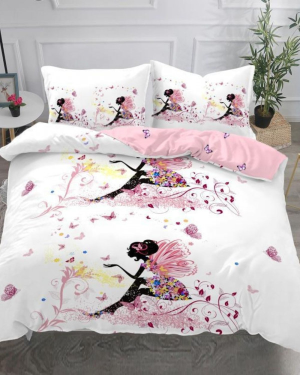 Set Lenjerie Bumbac Satinat Superior, 4 Piese, Pat 2 Persoane, Butterfly Queen