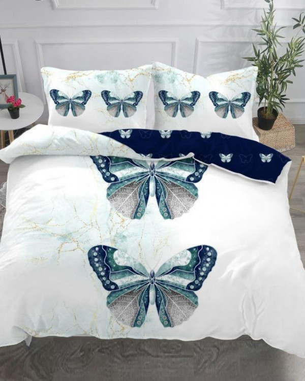 Set Lenjerie Bumbac Satinat Superior, 4 Piese, Pat 2 Persoane, Butterfly