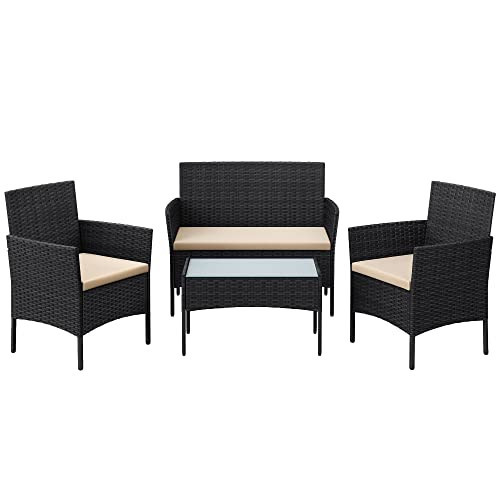Set mobilier gradina / balcon, 4 piese, metal / polietilena, negru, Songmics - Img 1