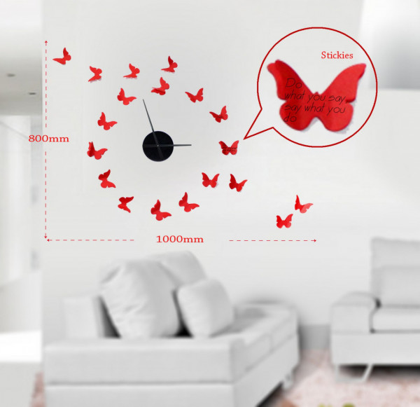 Sticker de perete cu ceas decorativ, 100 x 80 cm, Butterflies Mauro Ferreti - Img 1