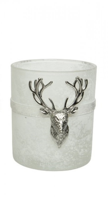 Suport pentru lumanare Deer White, Decoris, 12.5x10x18 cm, sticla, argintiu/alb