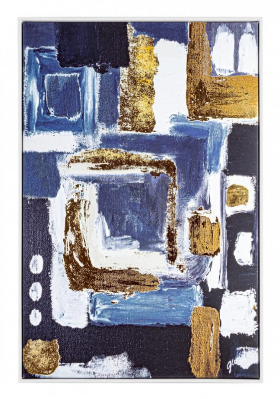 Tablou decorativ albastru/alb din MDF si panza, 82,6x4,3x122,6 cm, Bold Abstract Bizzotto - Img 1