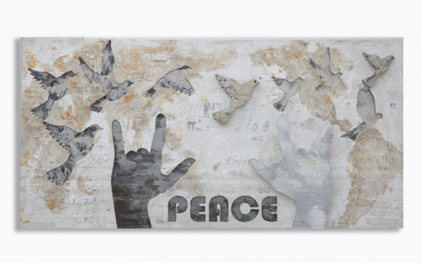 Tablou decorativ din lemn de pin si panza, 120 x 3 x 60 cm, Peace Mauro Ferreti - Img 1