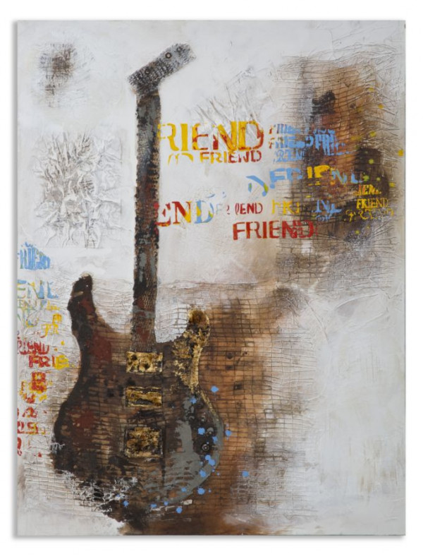 Tablou decorativ din lemn de pin si panza, 90 x 3,5 x 120 cm, Guitar B Mauro Ferreti