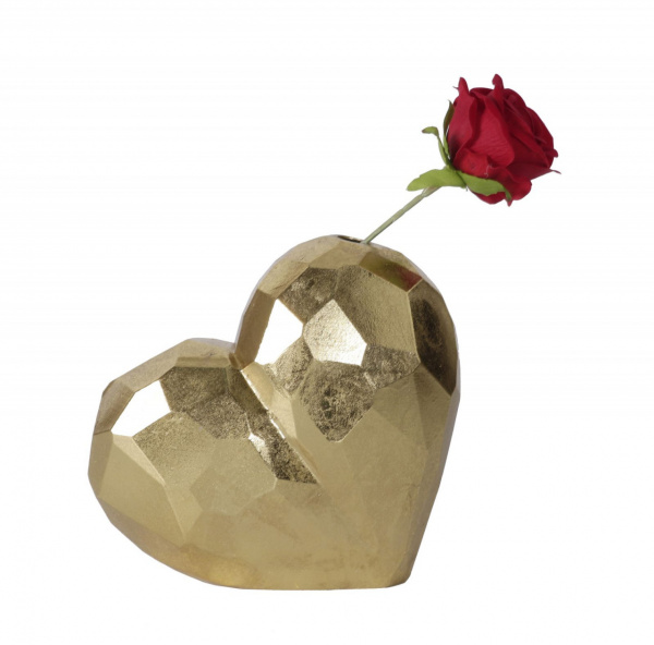 Vaza aurie din rasina, 19 x 9 x 18 cm, Heart Mauro Ferreti