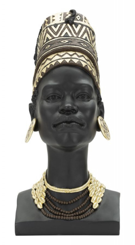 Bust decorativ negru din polirasina, 21,5x27,5x45 cm, Maasai Mauro Ferretti - Img 1