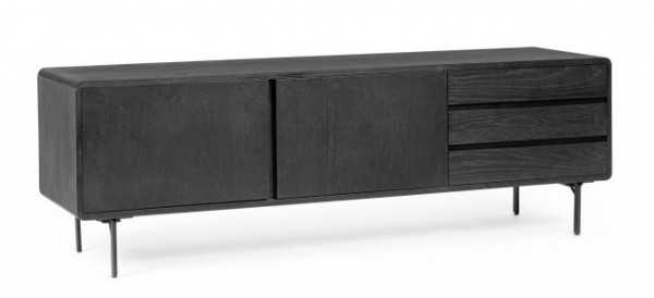 Comoda TV neagra din lemn de Frasin, 160x40x50 cm, Widal Bizzotto