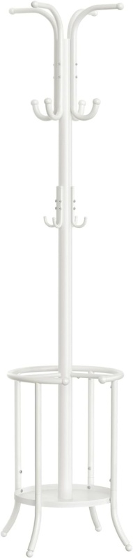 Cuier cu suport umbrele, 40 x 40 x 175 cm, metal, alb, Songmics