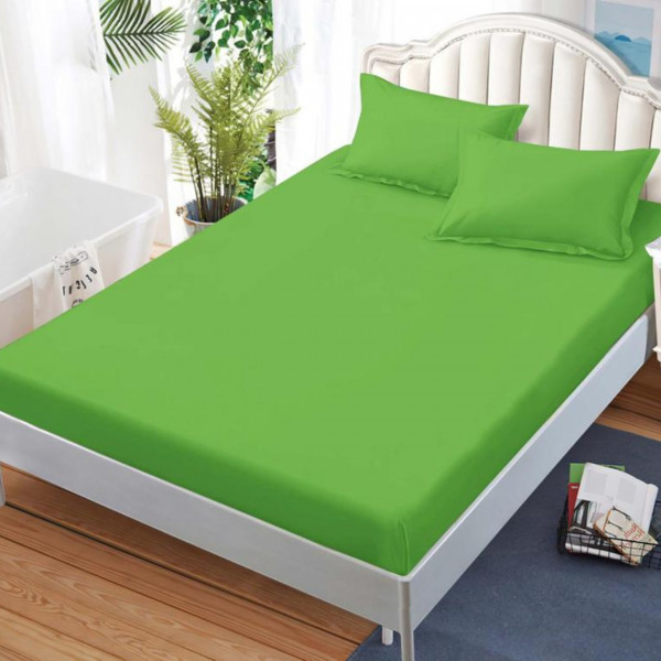 Husa de pat cu elastic si 2 fete de perna, bumbac tip finet, Uni, pat 2 persoane, verde lime, HBFJ-14