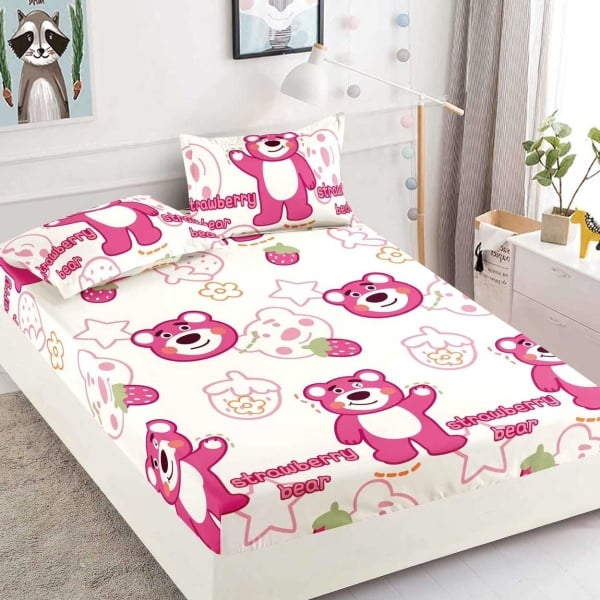Husa de pat cu elastic si 2 fete de perna, tesatura tip finet, pat 2 persoane, roz, HBF-273