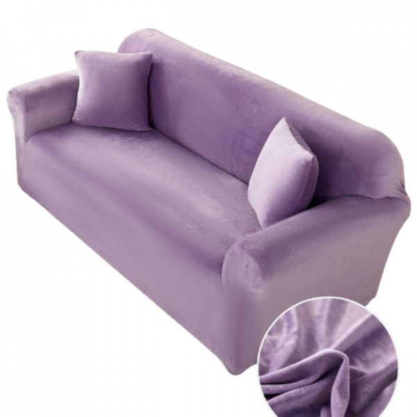 Husa elastica din catifea, canapea 2 locuri, cu brate, lila, HCCJ2-12