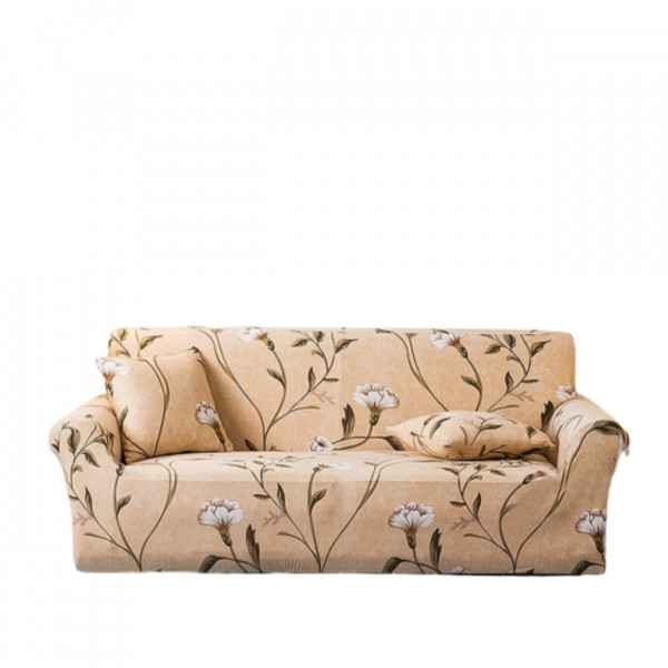 Husa elastica moderna pentru canapea 3 locuri + 1 față de perna CADOU, cu brate, crem / alb, HES3-40
